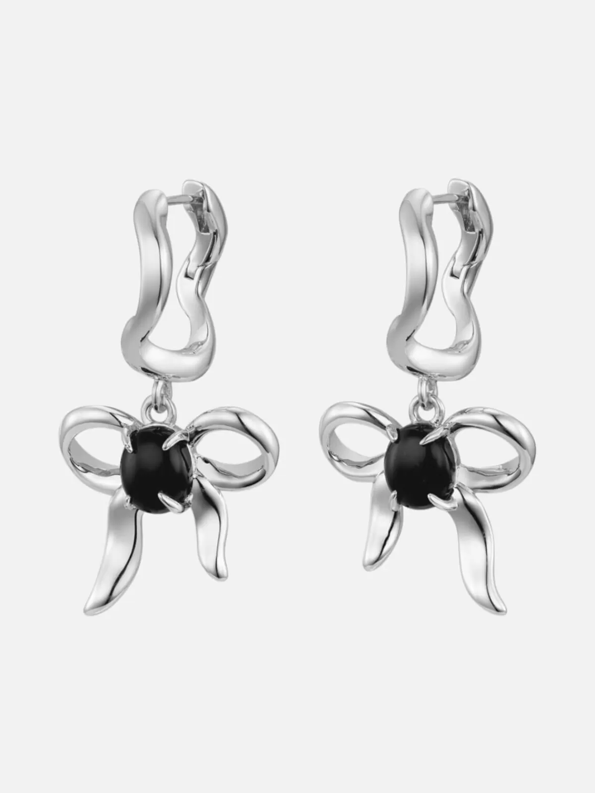 F+H Jewellery Jewellery | Earrings | Bow Charm Earrings: Sterling Silver + Onyx