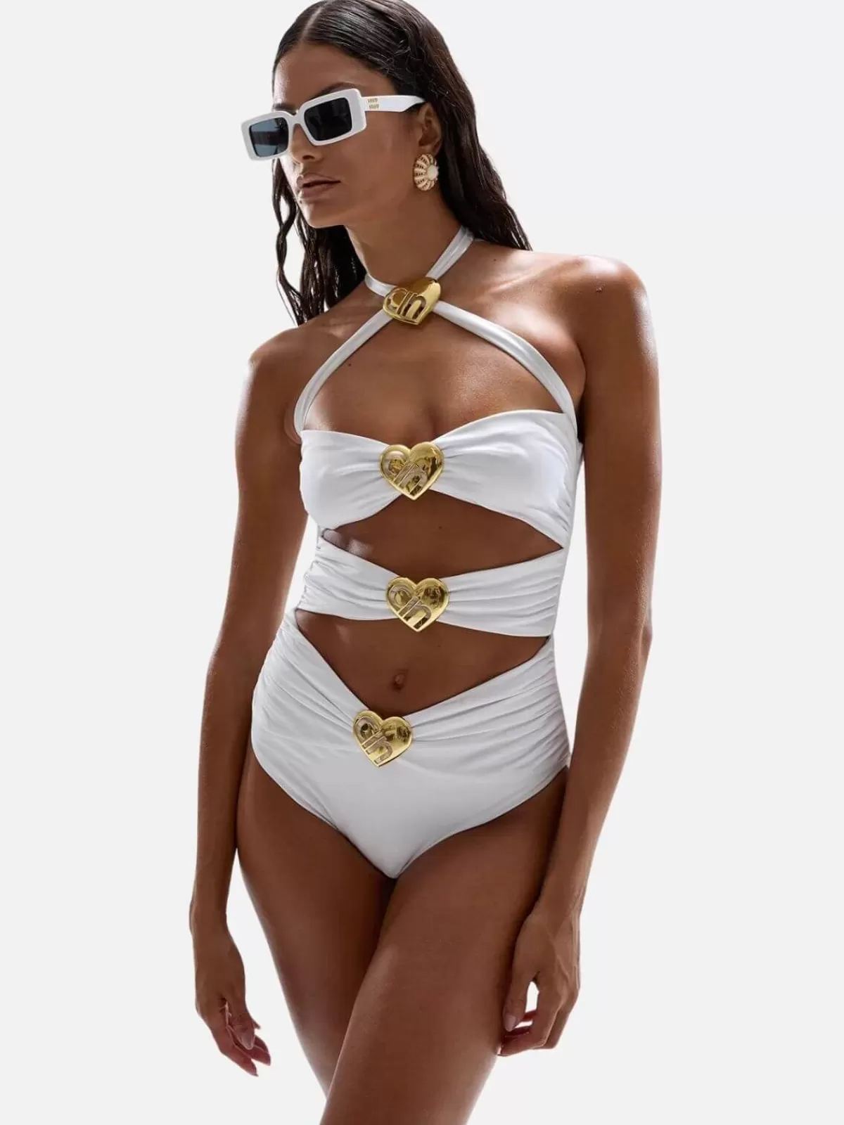 Cin Cin Sets | Swimwear | Diamond Heart Cut Out Swimsuit - Pearl