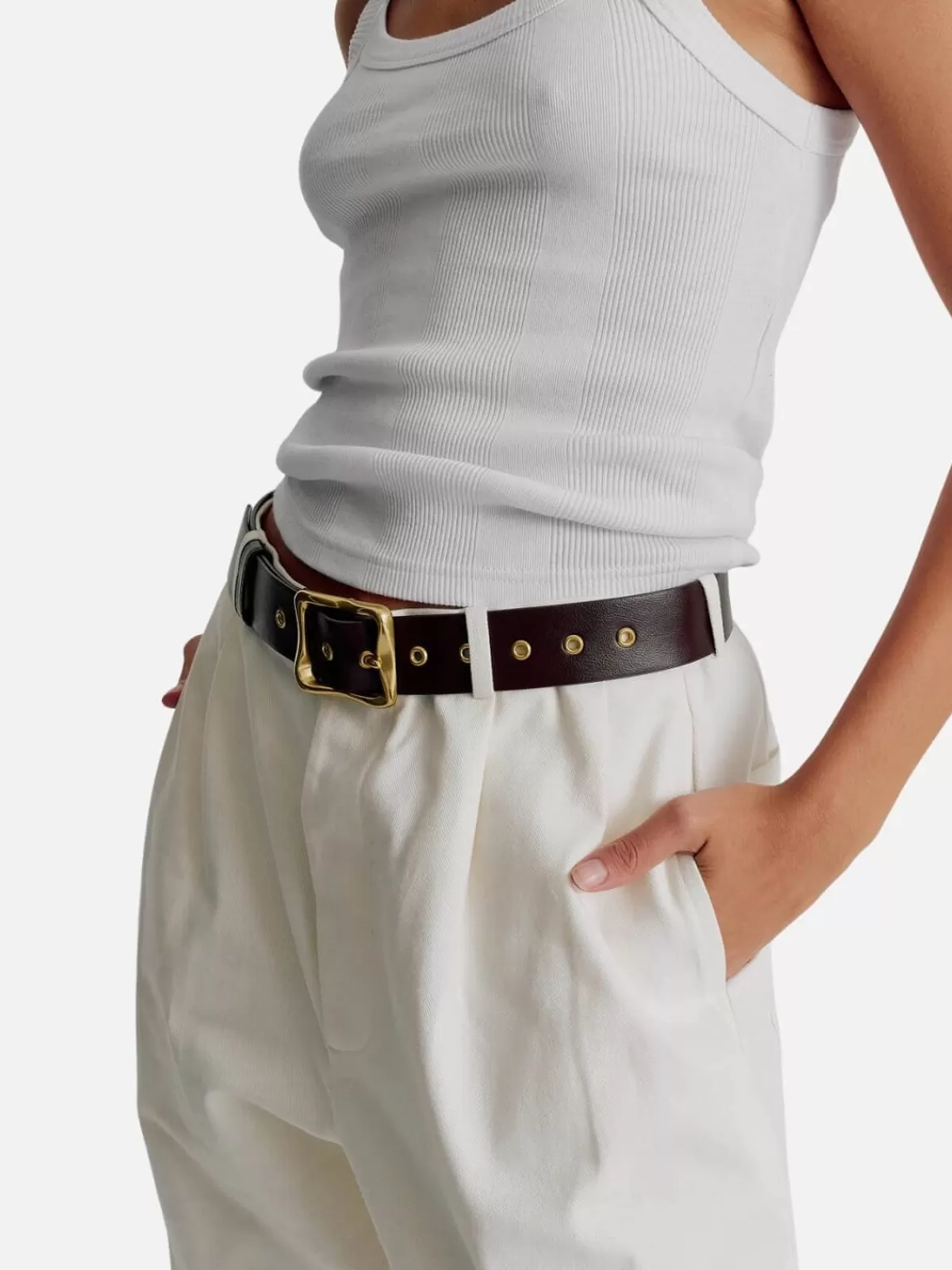 Brie Leon Belts | Everyday Buckle Belt - Chocolate/Gold