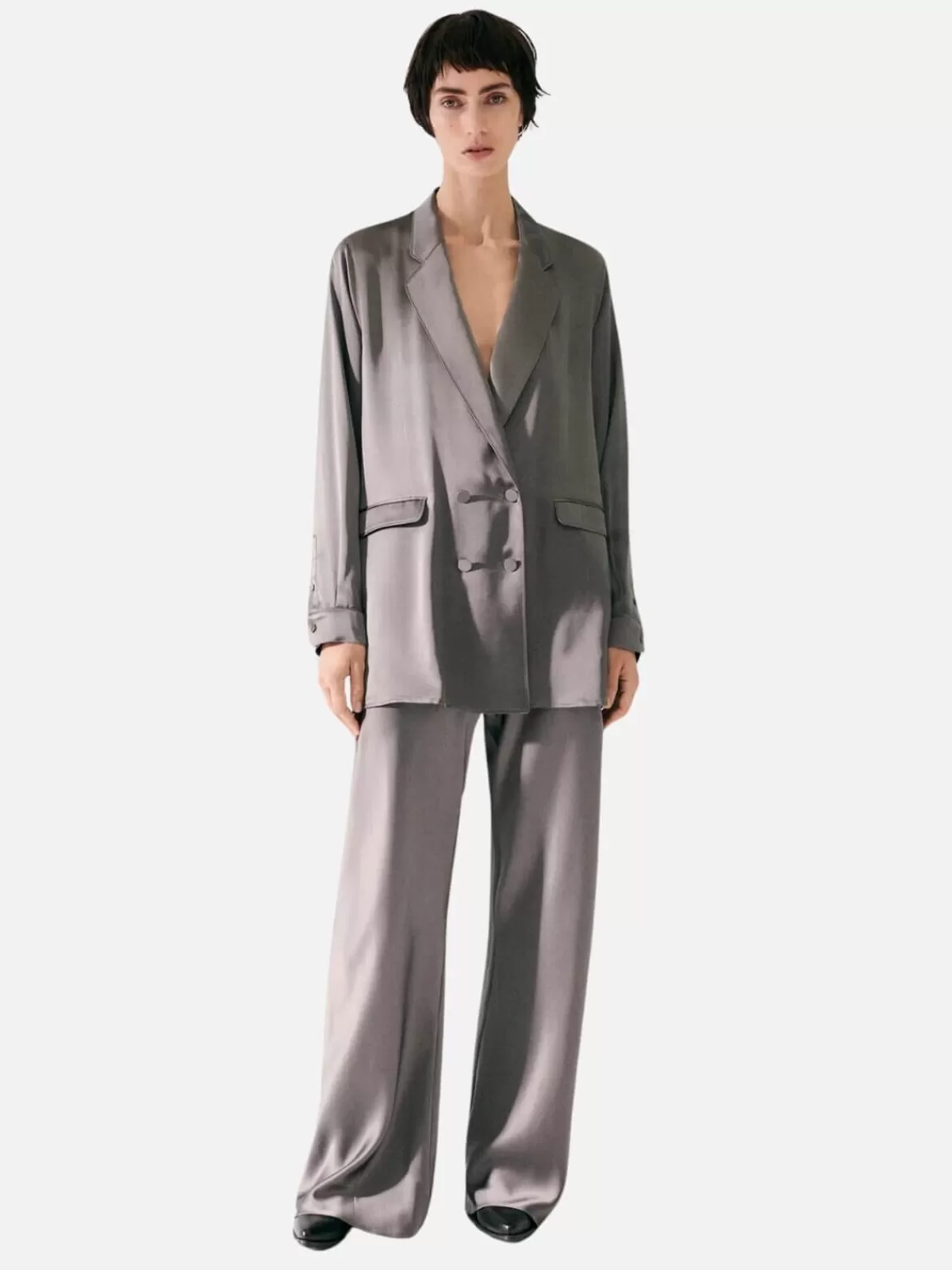 Silk Laundry Sets | Relaxed Blazer - Grey Pearl