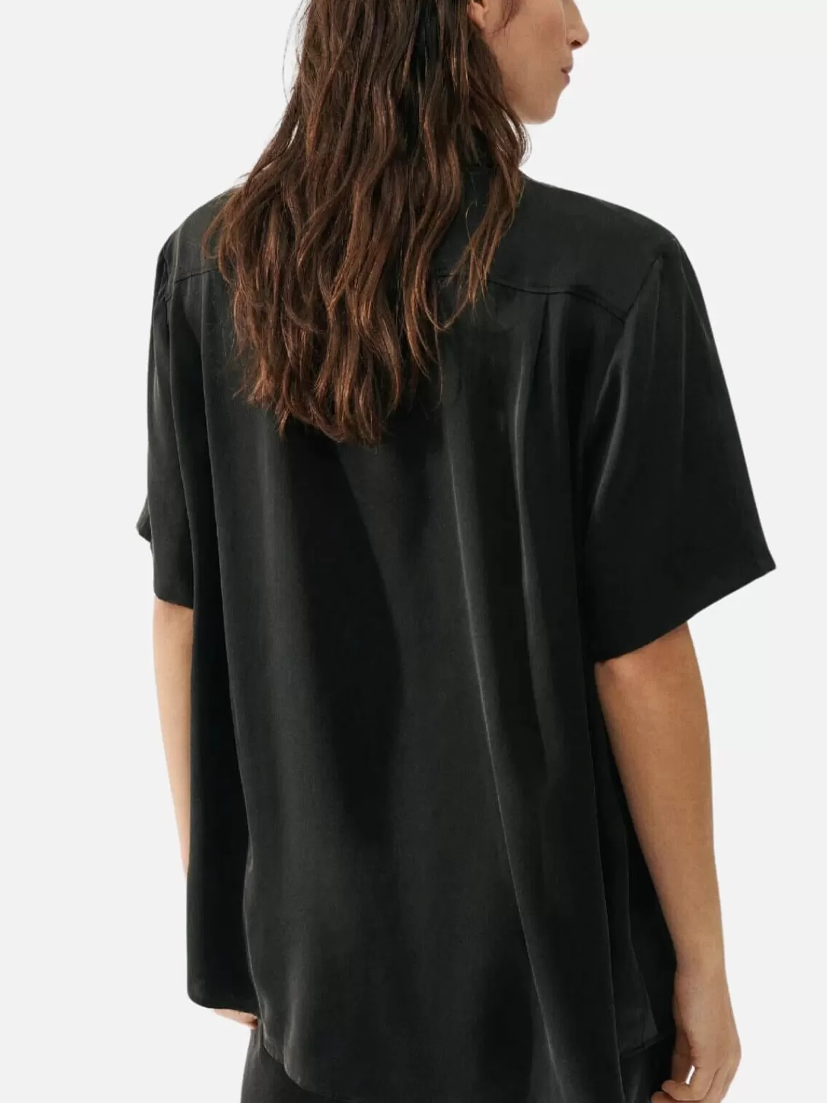 Silk Laundry Tops | Short Sleeve Boyfriend Shirt - Black