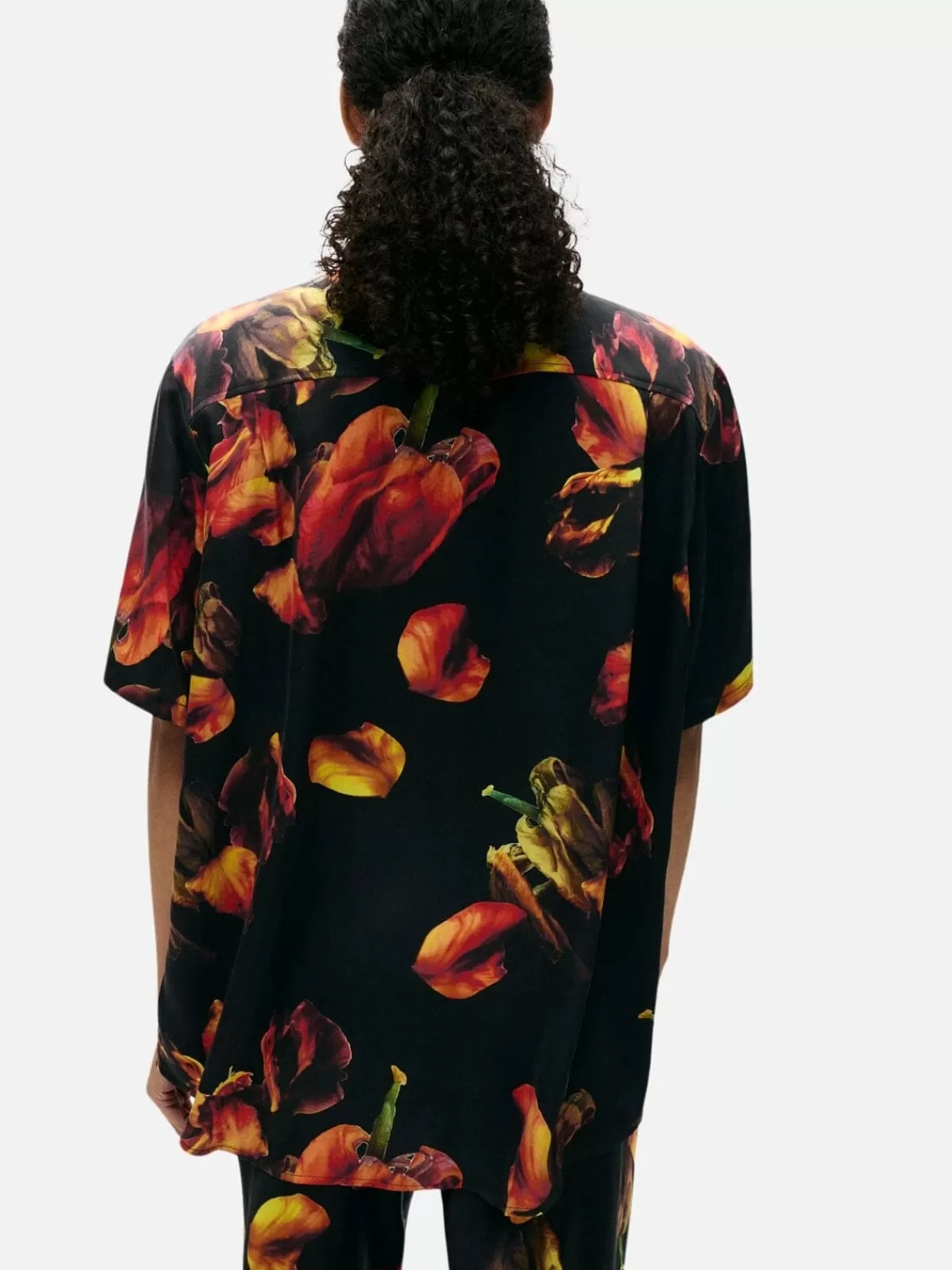 Silk Laundry Sets | Short Sleeve Boyfriend Shirt - Tulipa Black