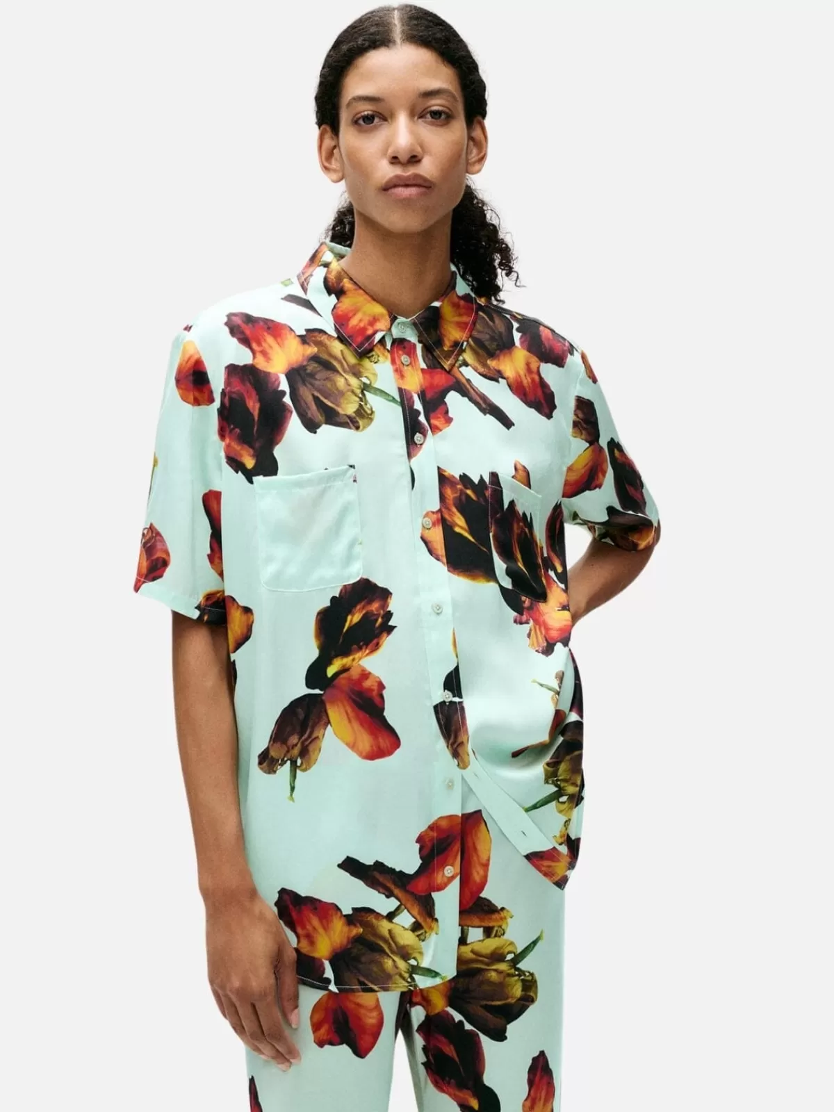 Silk Laundry Sets | Short Sleeve Boyfriend Shirt - Tulipa Dew