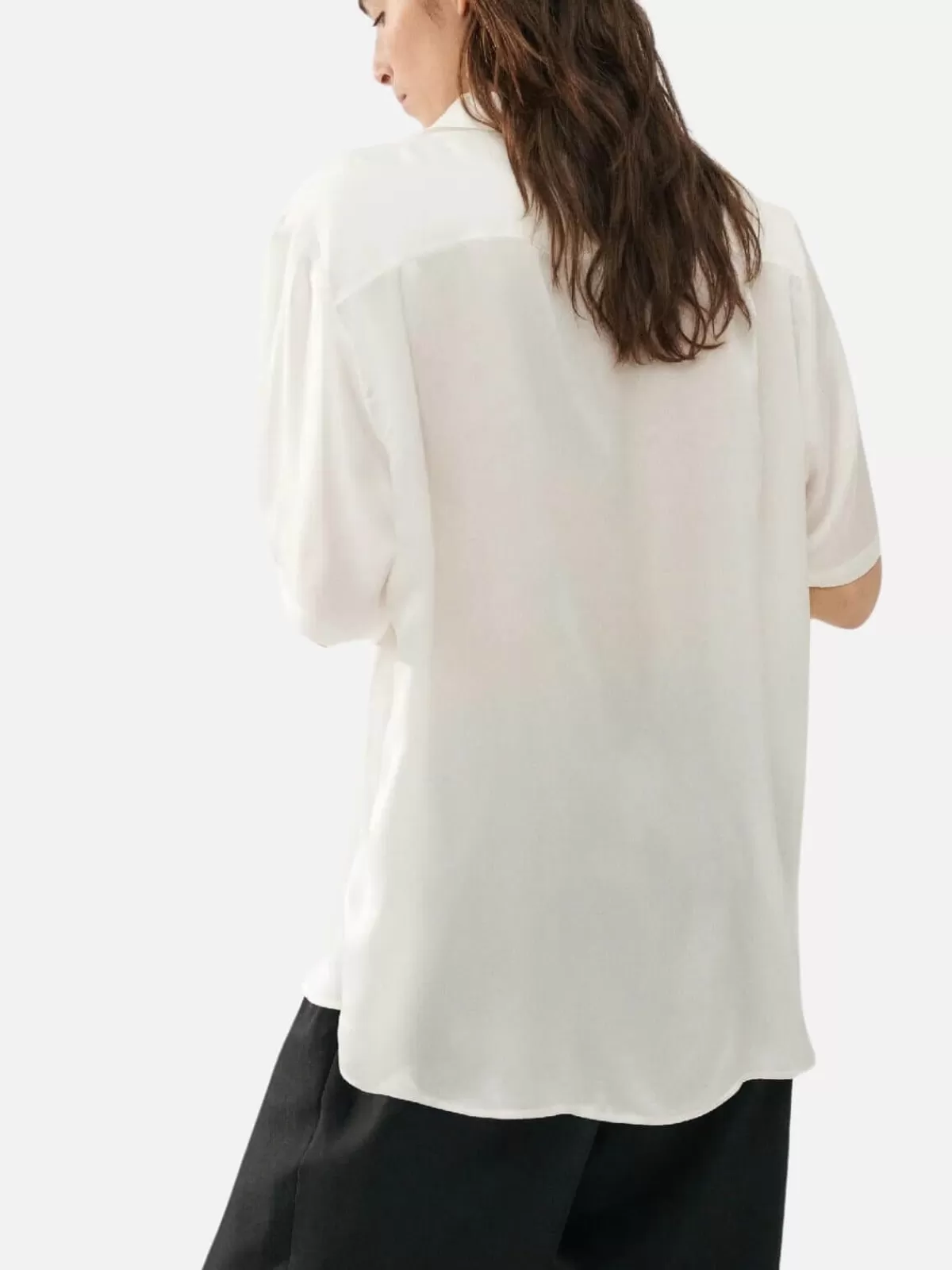 Silk Laundry Tops | Short Sleeve Boyfriend Shirt - White