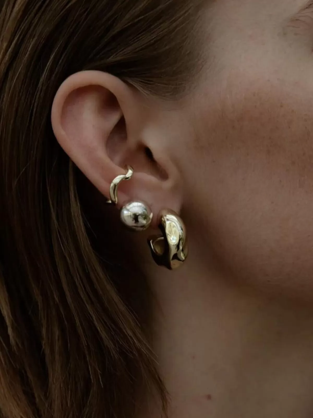 F+H Jewellery Earrings | Jewellery | Wave Ear Cuff: Brass + 18K Gold